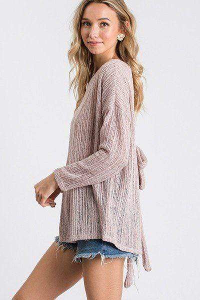 Open Back Detail Long Sleeve Top With Self Tie Blue Zone Planet