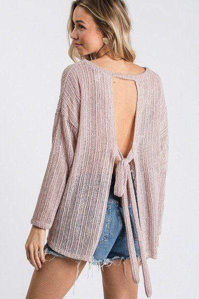 Open Back Detail Long Sleeve Top With Self Tie Blue Zone Planet