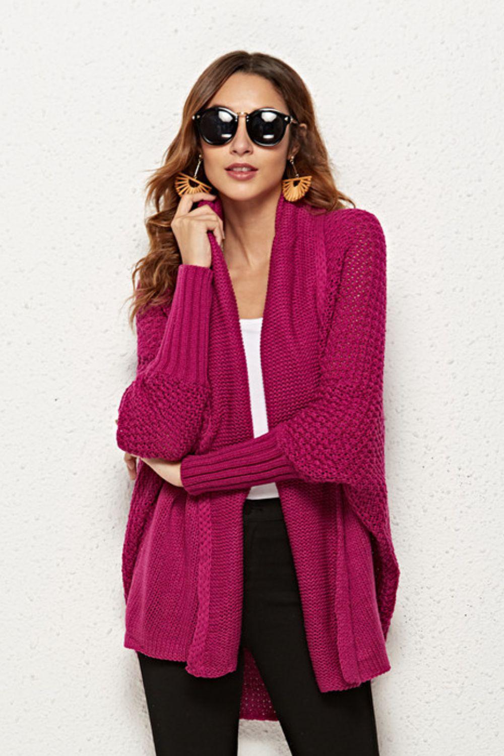 Open Front Dolman Sleeve Longline Cardigan-TOPS / DRESSES-[Adult]-[Female]-Magenta-One Size-Blue Zone Planet