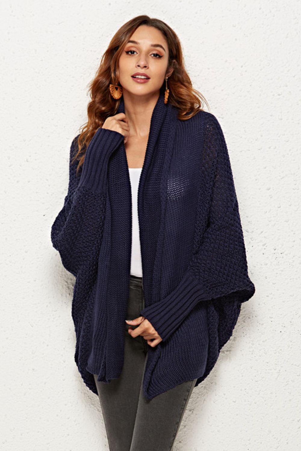 Open Front Dolman Sleeve Longline Cardigan-TOPS / DRESSES-[Adult]-[Female]-Navy-One Size-Blue Zone Planet