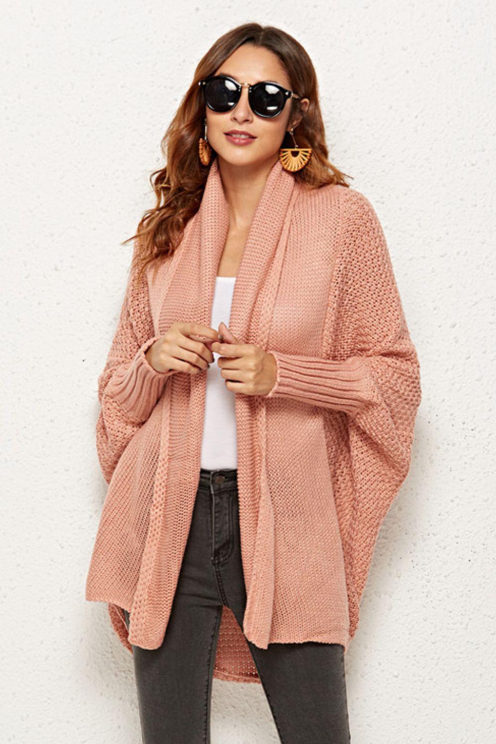 Open Front Dolman Sleeve Longline Cardigan-TOPS / DRESSES-[Adult]-[Female]-Pink-One Size-Blue Zone Planet