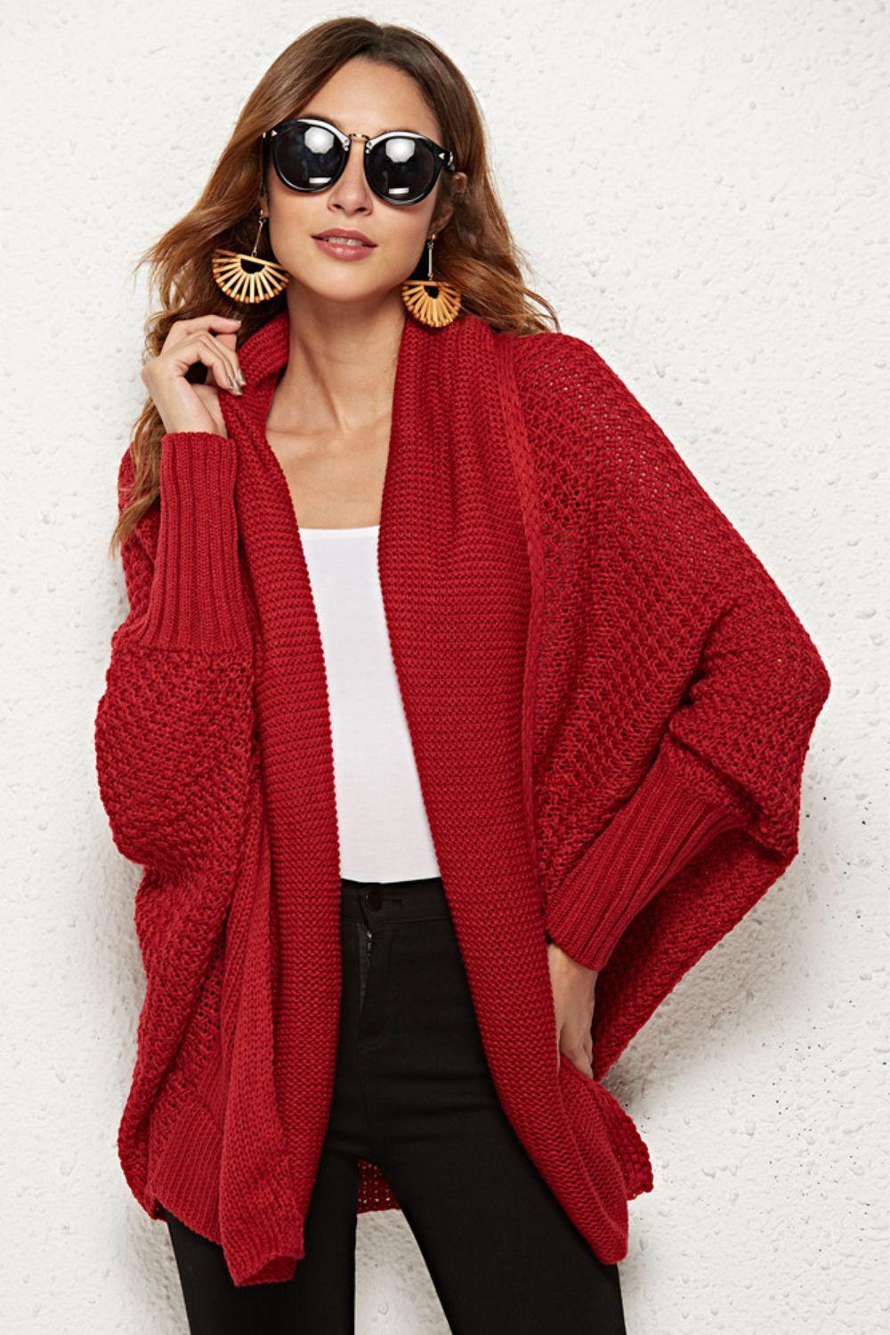 Open Front Dolman Sleeve Longline Cardigan-TOPS / DRESSES-[Adult]-[Female]-Red-One Size-Blue Zone Planet