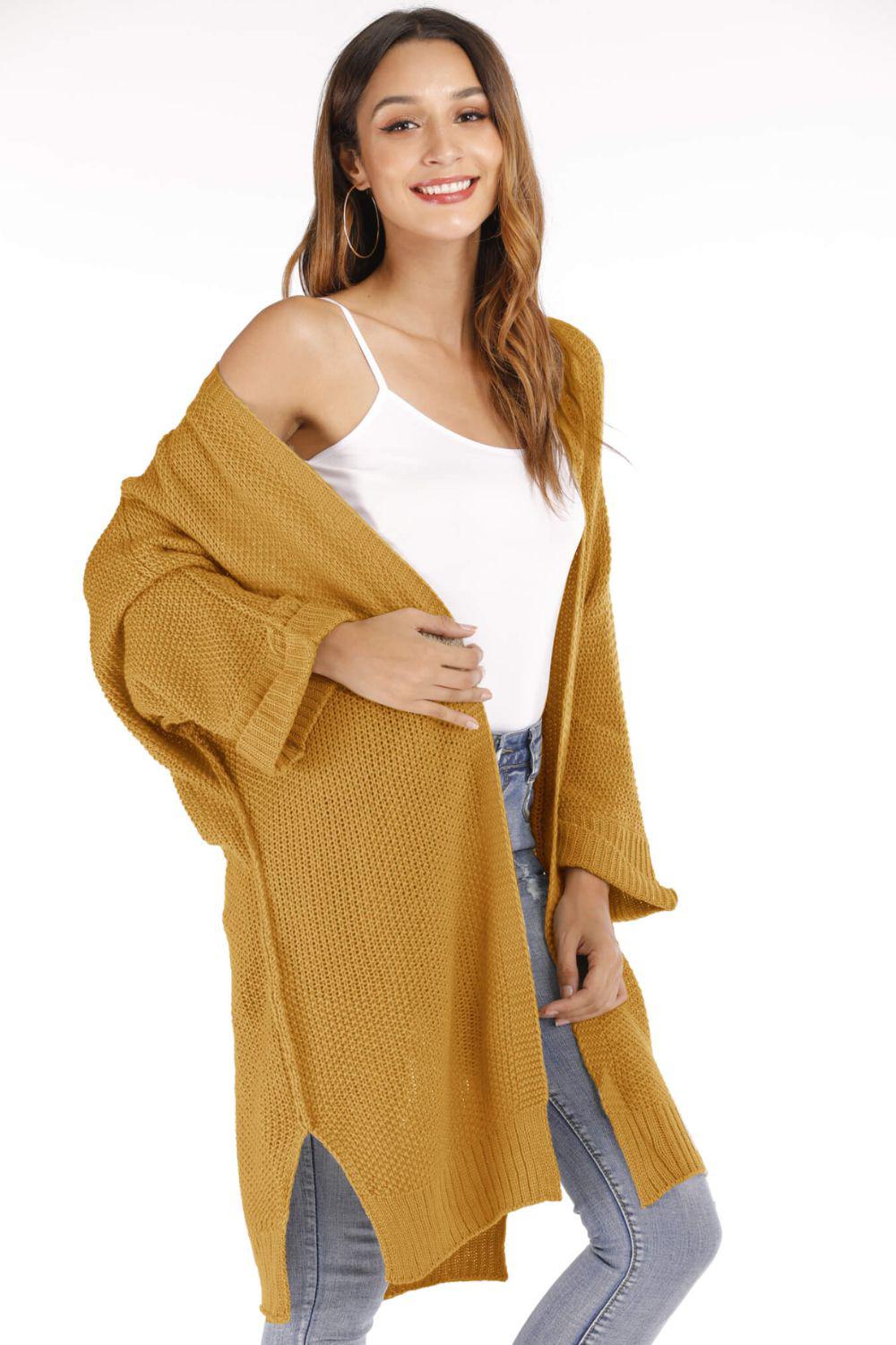 Open Front Slit Exposed Seam Cardigan-TOPS / DRESSES-[Adult]-[Female]-Blue Zone Planet