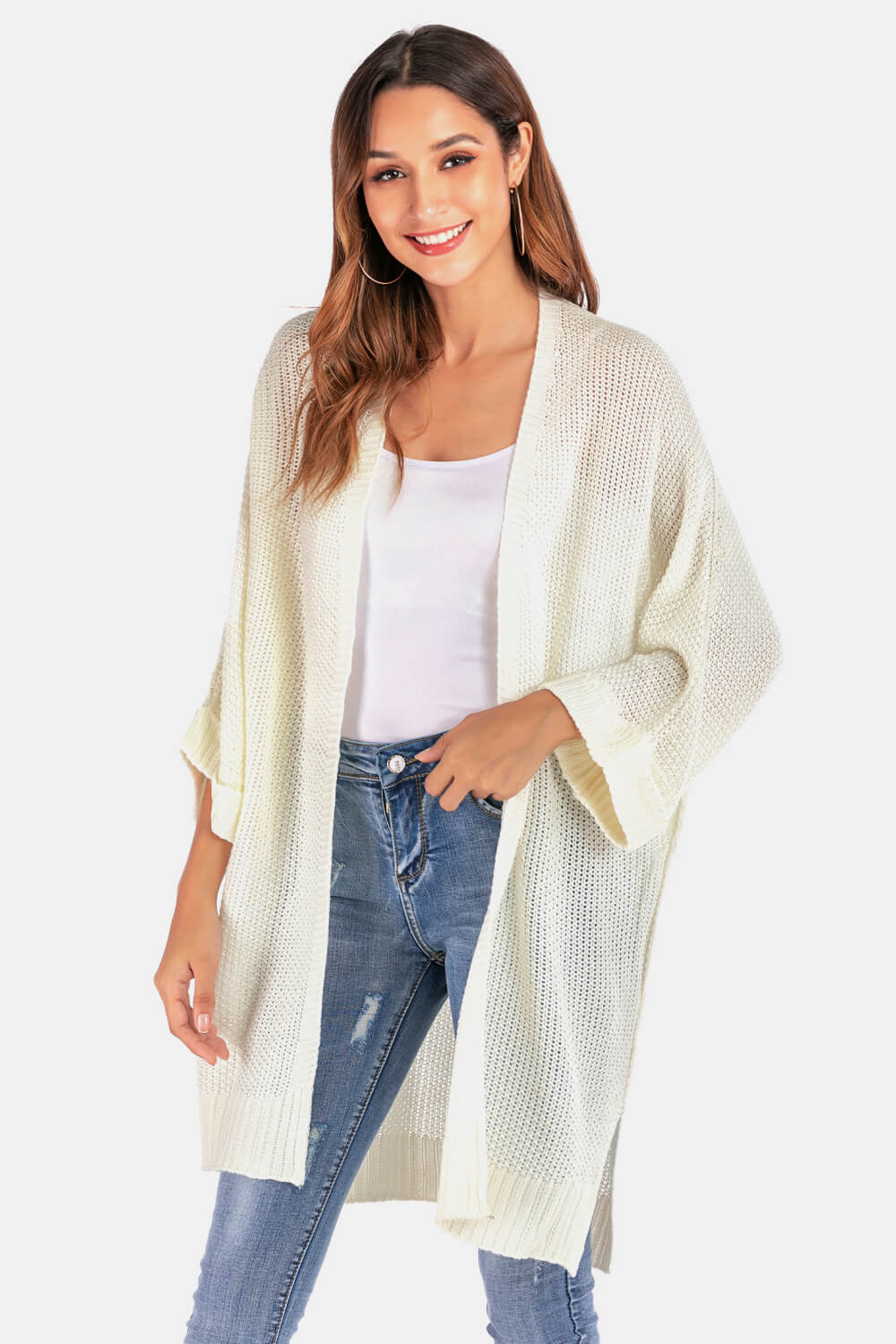 Open Front Slit Exposed Seam Cardigan-TOPS / DRESSES-[Adult]-[Female]-Blue Zone Planet
