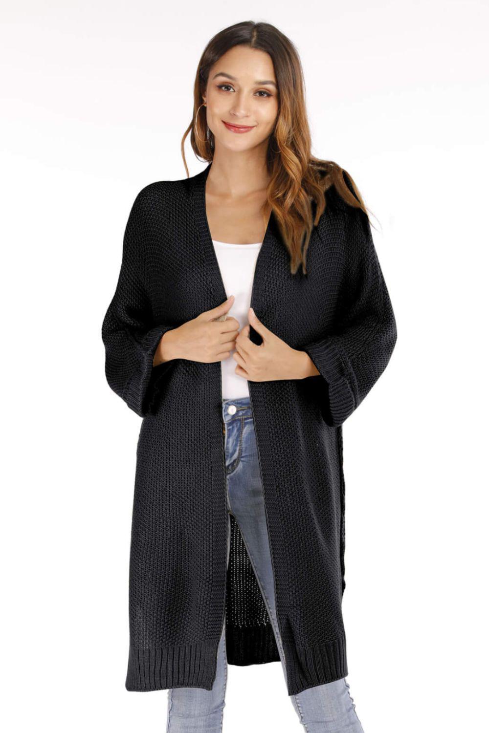 Open Front Slit Exposed Seam Cardigan-TOPS / DRESSES-[Adult]-[Female]-Black-S-Blue Zone Planet