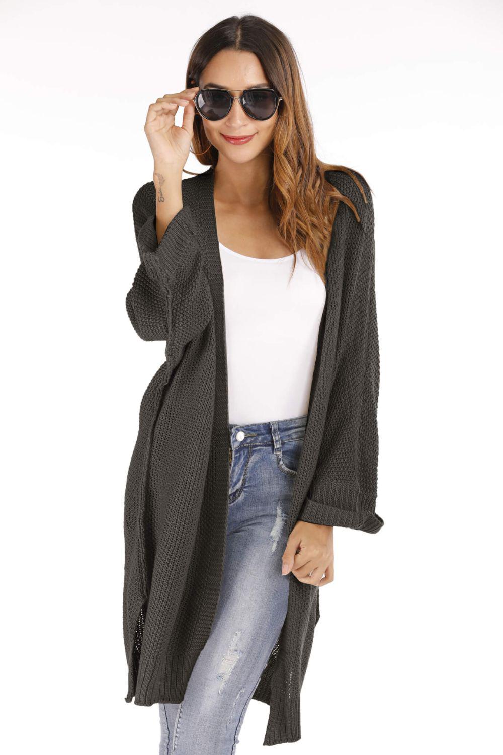 Open Front Slit Exposed Seam Cardigan-TOPS / DRESSES-[Adult]-[Female]-Dark Gray-S-Blue Zone Planet