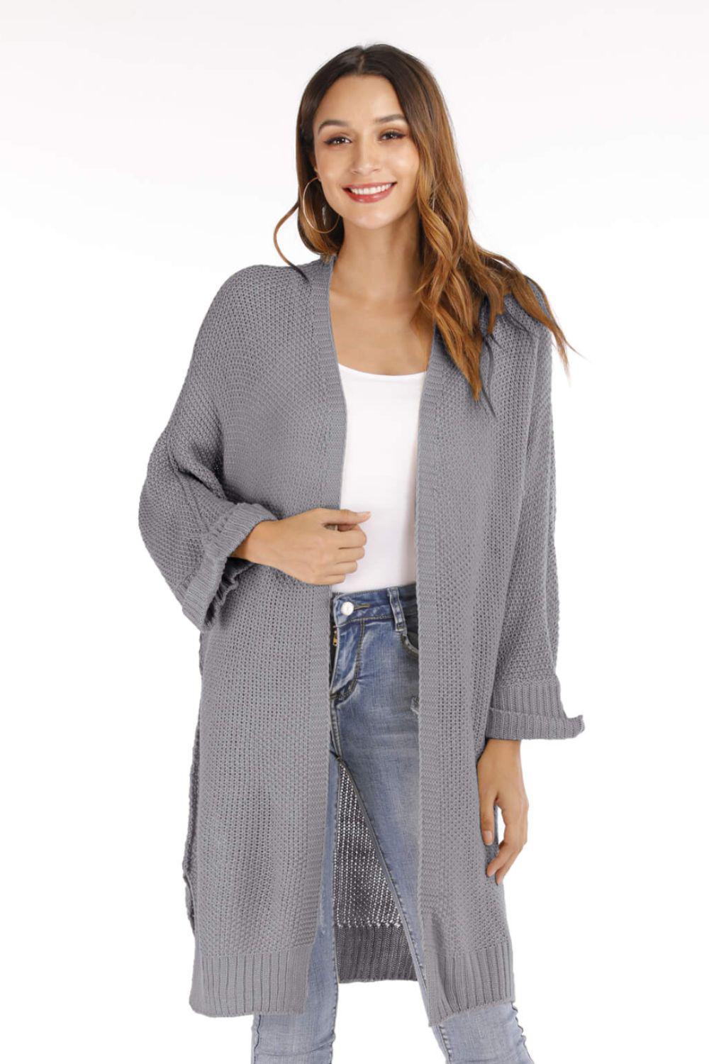 Open Front Slit Exposed Seam Cardigan-TOPS / DRESSES-[Adult]-[Female]-Gray-S-Blue Zone Planet