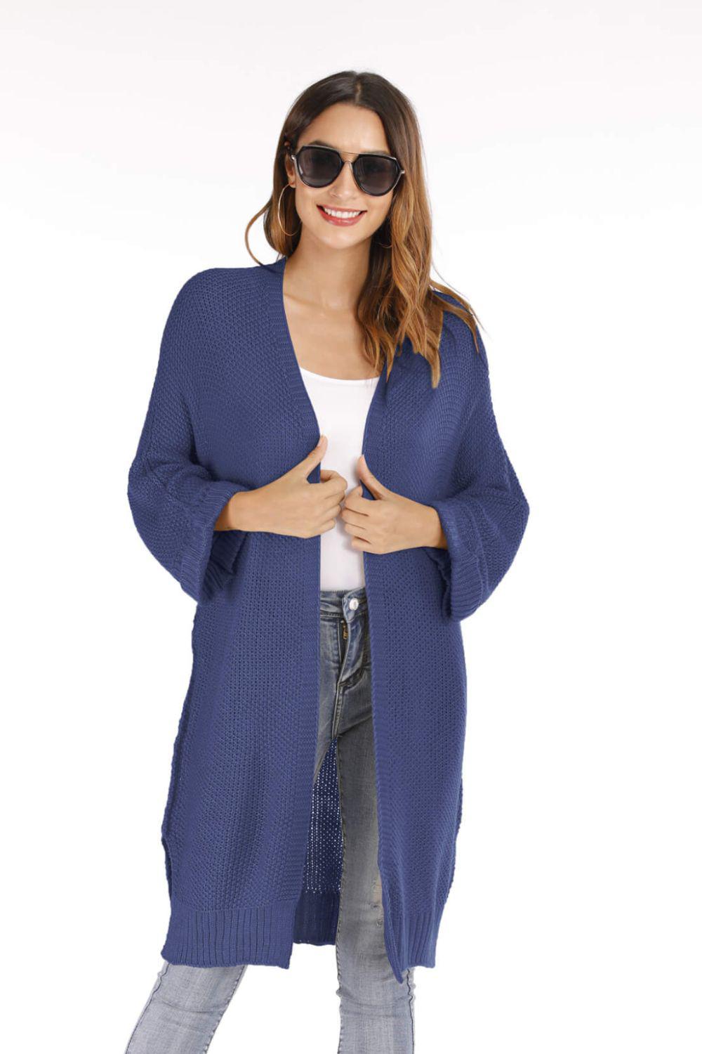 Open Front Slit Exposed Seam Cardigan-TOPS / DRESSES-[Adult]-[Female]-Navy-S-Blue Zone Planet