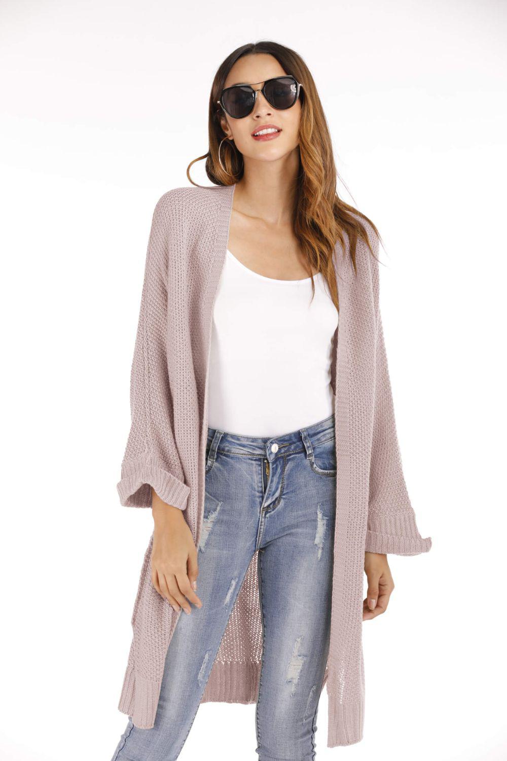 Open Front Slit Exposed Seam Cardigan-TOPS / DRESSES-[Adult]-[Female]-Pink-S-Blue Zone Planet