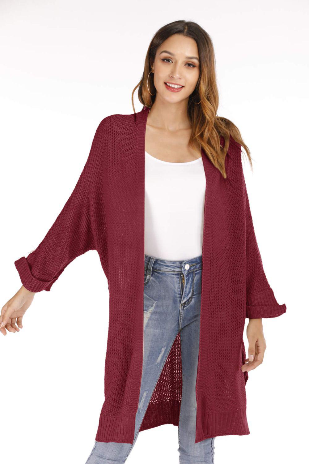 Open Front Slit Exposed Seam Cardigan-TOPS / DRESSES-[Adult]-[Female]-Wine-S-Blue Zone Planet