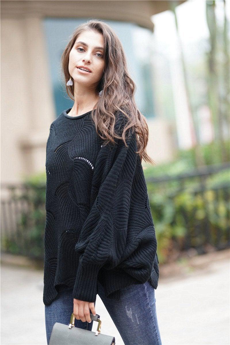 Openwork Boat Neck Sweater with Scalloped Hem BLUE ZONE PLANET