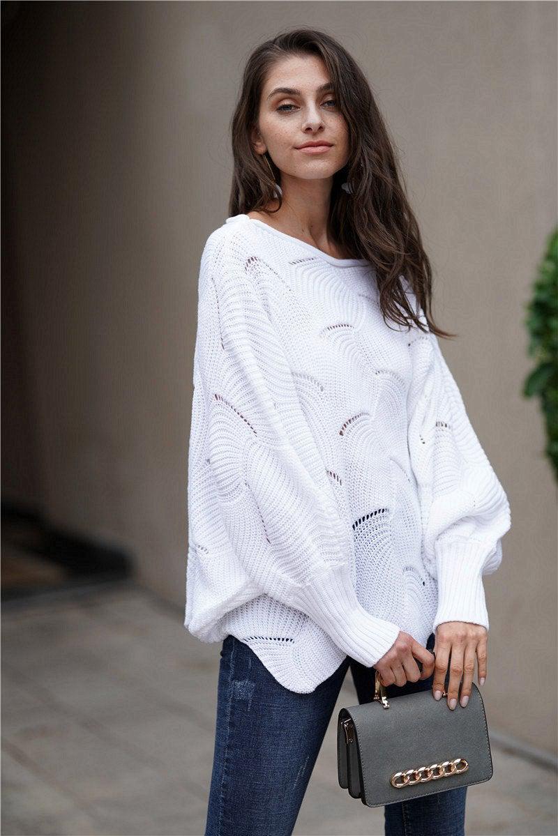 Openwork Boat Neck Sweater with Scalloped Hem-TOPS / DRESSES-[Adult]-[Female]-White-S-Blue Zone Planet