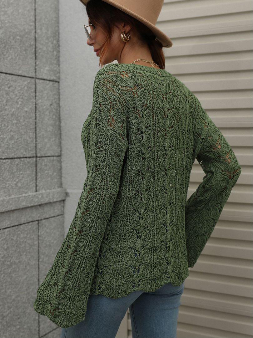 Openwork Dropped Shoulder Knit Top BLUE ZONE PLANET