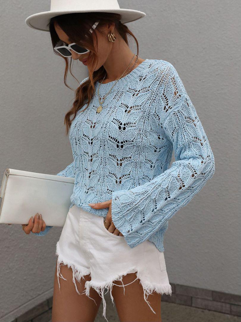 Openwork Dropped Shoulder Knit Top BLUE ZONE PLANET