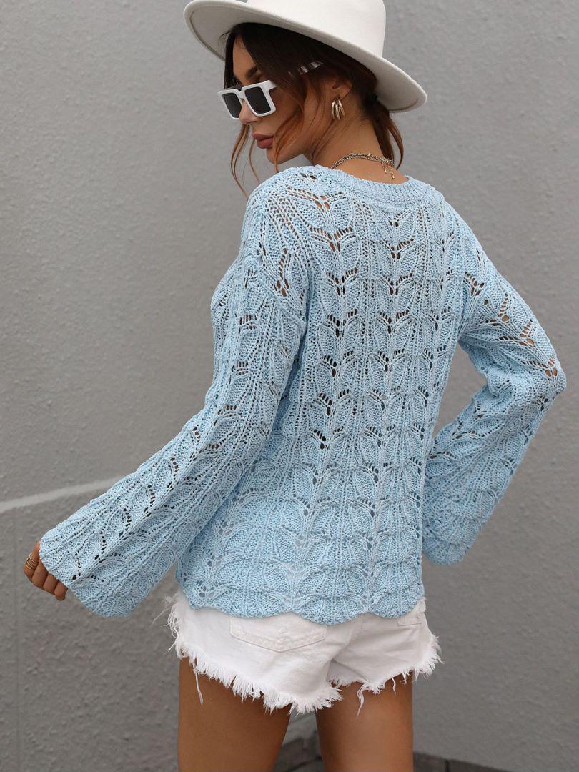 Openwork Dropped Shoulder Knit Top BLUE ZONE PLANET