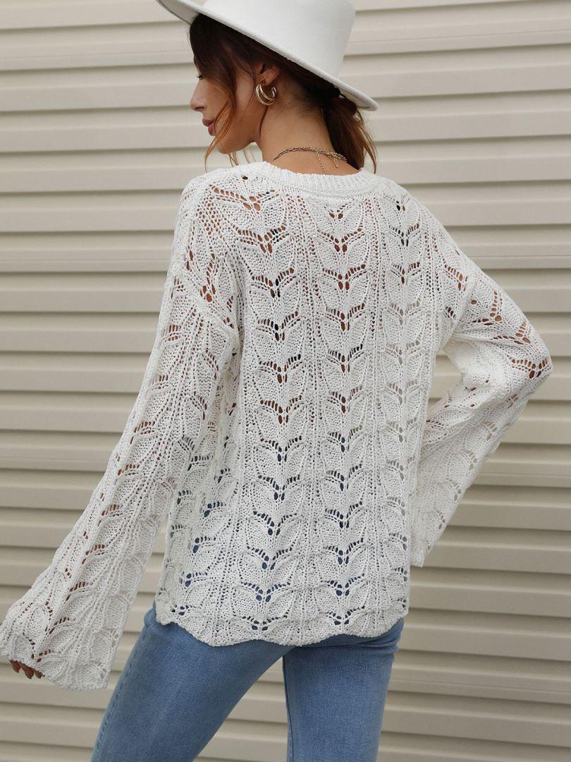 Openwork Dropped Shoulder Knit Top BLUE ZONE PLANET