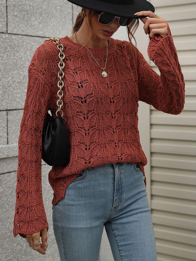 Openwork Dropped Shoulder Knit Top BLUE ZONE PLANET