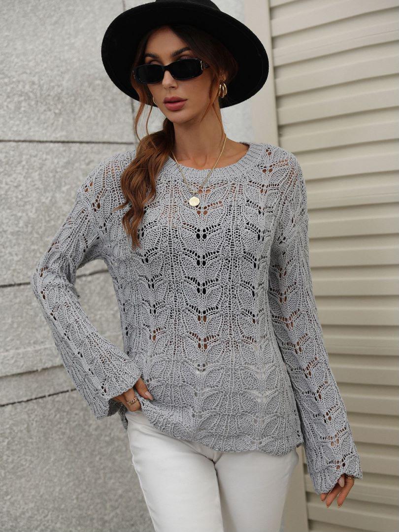 Openwork Dropped Shoulder Knit Top BLUE ZONE PLANET