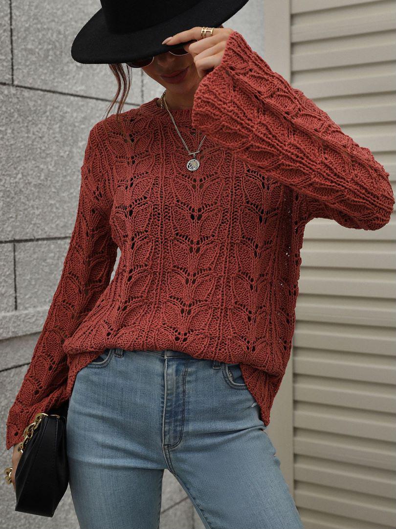 Openwork Dropped Shoulder Knit Top BLUE ZONE PLANET