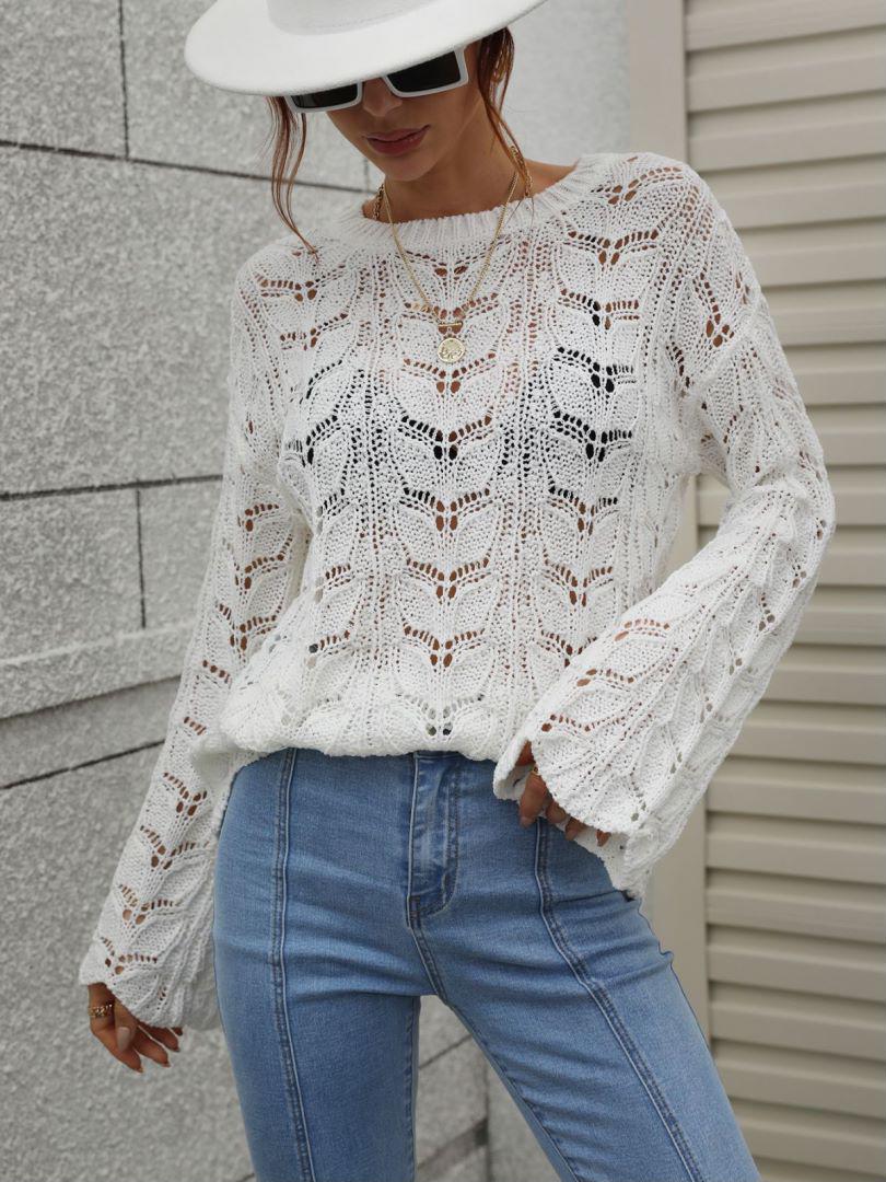 Openwork Dropped Shoulder Knit Top BLUE ZONE PLANET