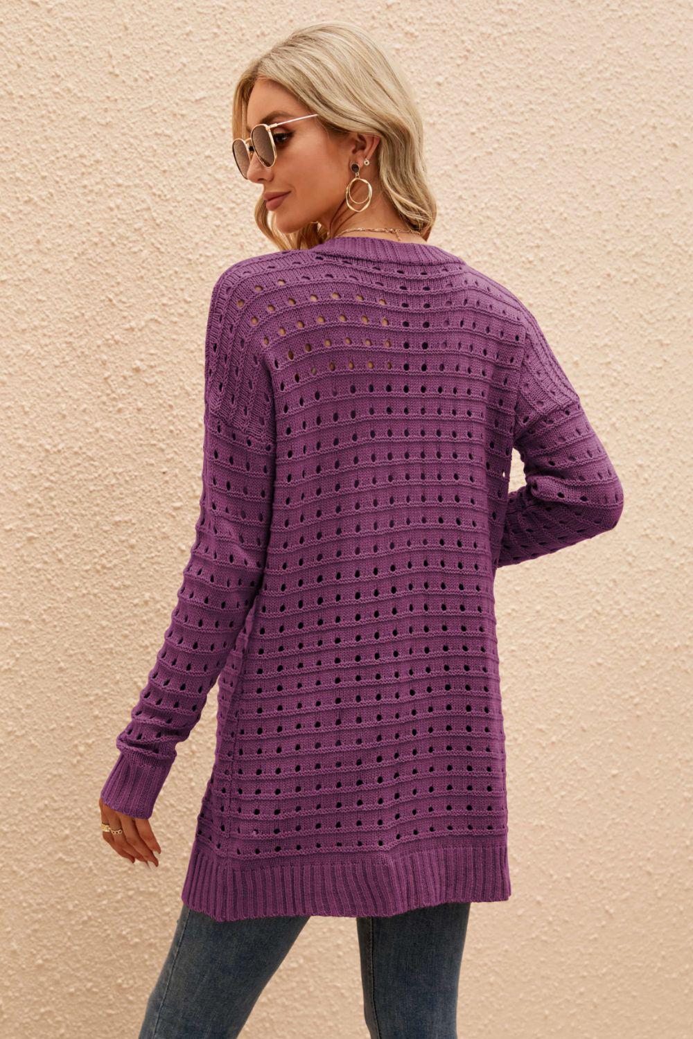 Openwork Horizontal Ribbing Open Front Cardigan BLUE ZONE PLANET