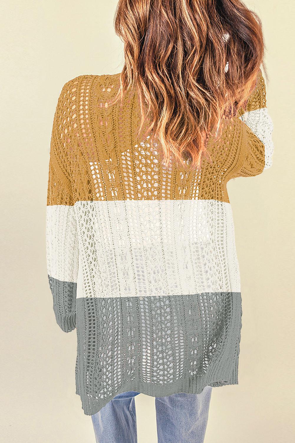 Openwork Ribbed Cuff Longline Cardigan-TOPS / DRESSES-[Adult]-[Female]-2022 Online Blue Zone Planet