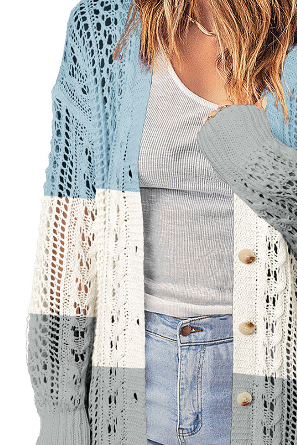 Openwork Ribbed Cuff Longline Cardigan-TOPS / DRESSES-[Adult]-[Female]-2022 Online Blue Zone Planet