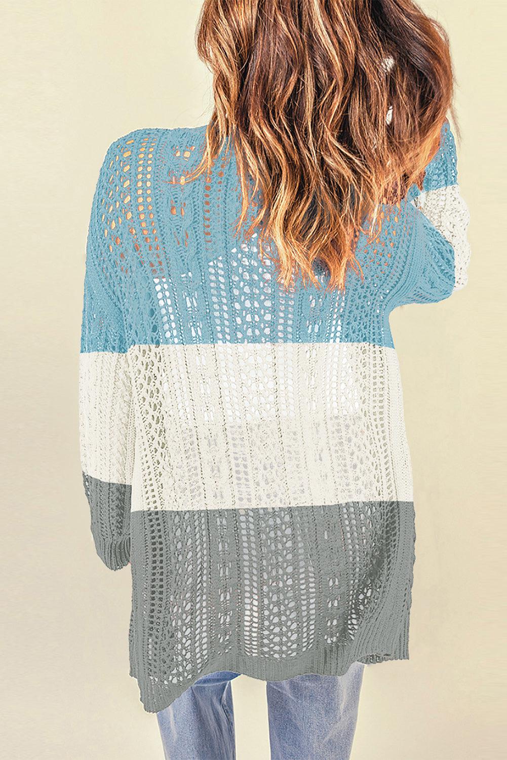 Openwork Ribbed Cuff Longline Cardigan-TOPS / DRESSES-[Adult]-[Female]-2022 Online Blue Zone Planet