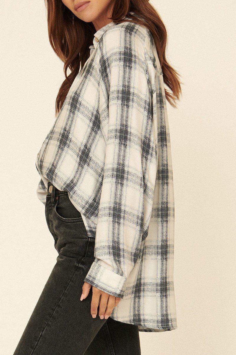 Oversized Loose Fit Plaid Shirt-TOPS / DRESSES-[Adult]-[Female]-Blue Zone Planet