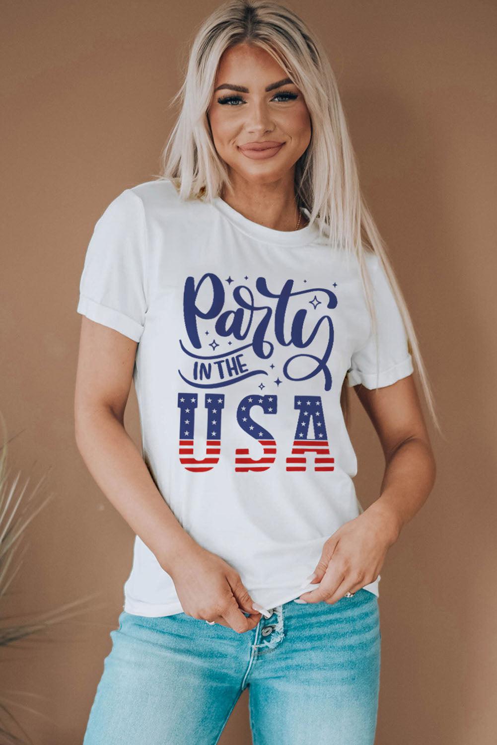 PARTY IN THE USA Round Neck Cuffed Tee BLUE ZONE PLANET