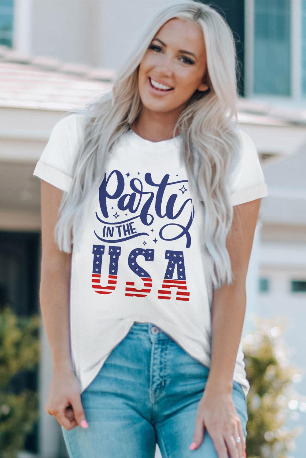 PARTY IN THE USA Round Neck Cuffed Tee BLUE ZONE PLANET