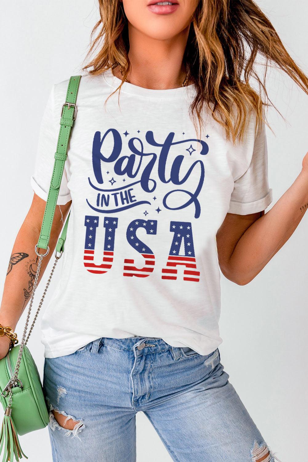 PARTY IN THE USA Round Neck Cuffed Tee BLUE ZONE PLANET