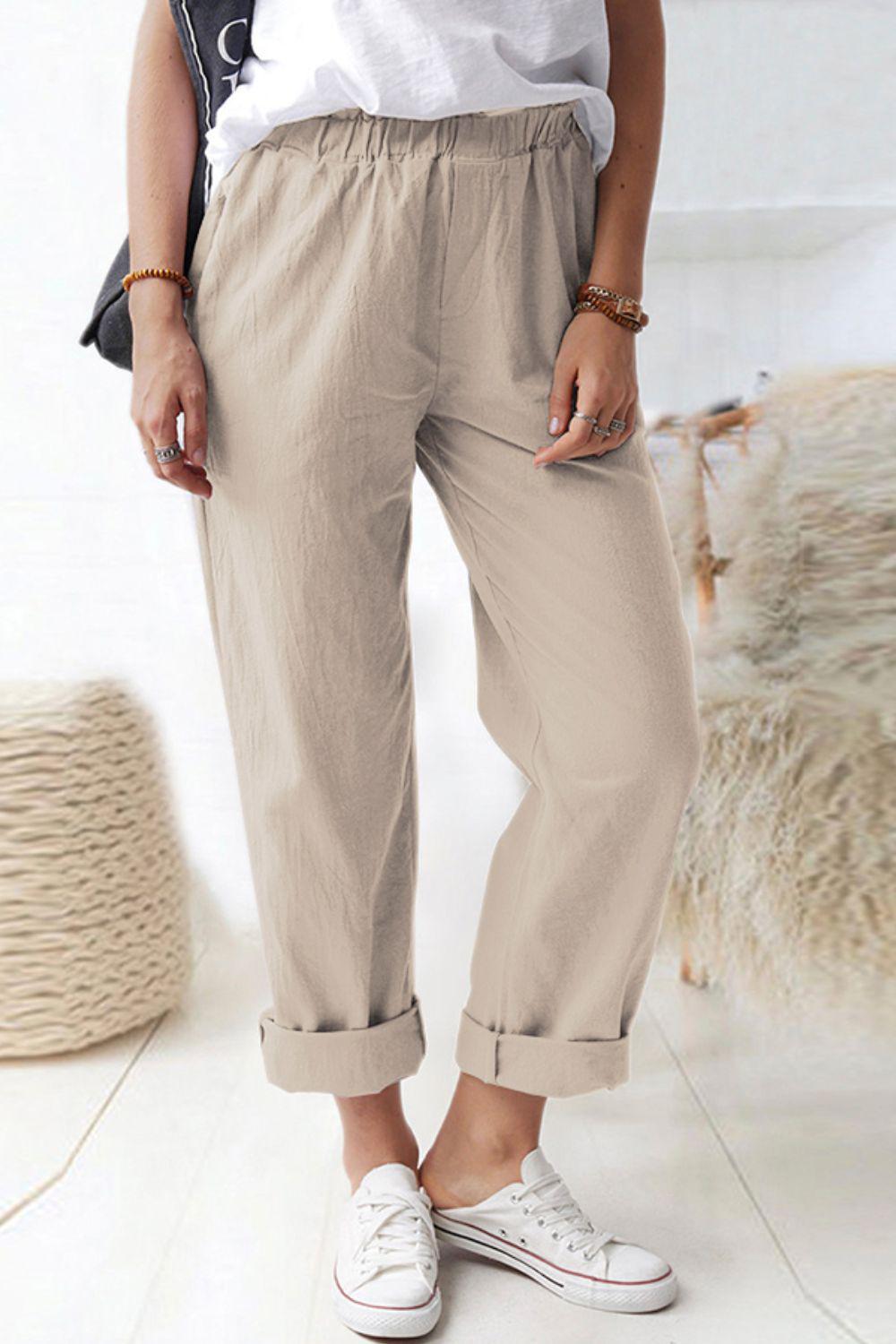 Paperbag Waist Pull-On Pants with Pockets BLUE ZONE PLANET