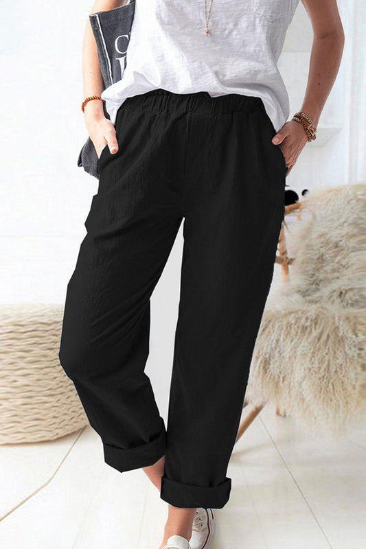 Paperbag Waist Pull-On Pants with Pockets BLUE ZONE PLANET