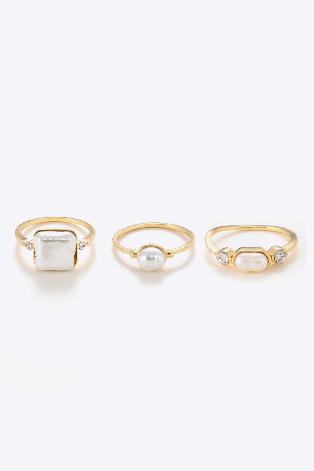 Pearl 18K Gold-Plated Ring Set BLUE ZONE PLANET