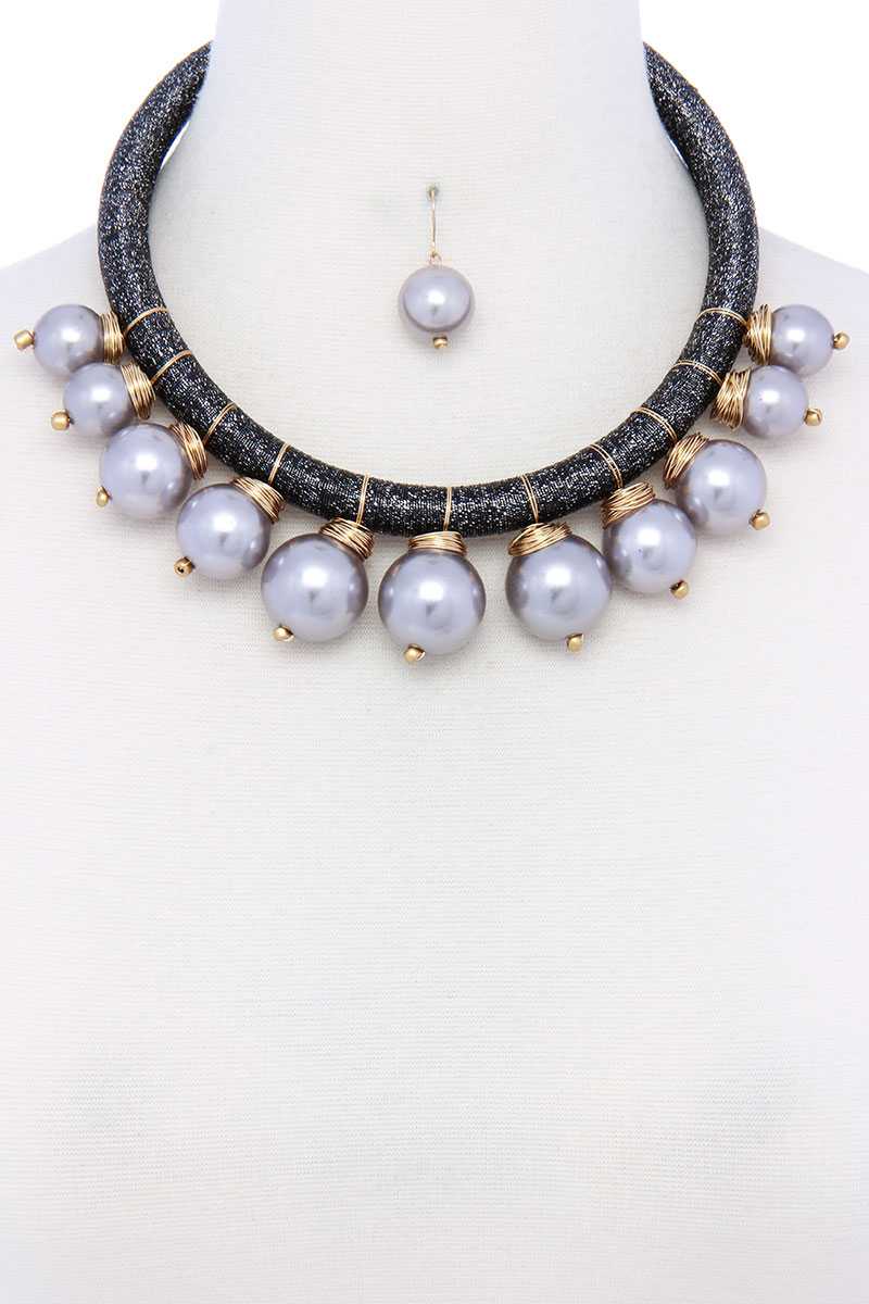 Pearl Metallic Thread Necklace And Earring Set-TOPS / DRESSES-[Adult]-[Female]-Blue Zone Planet