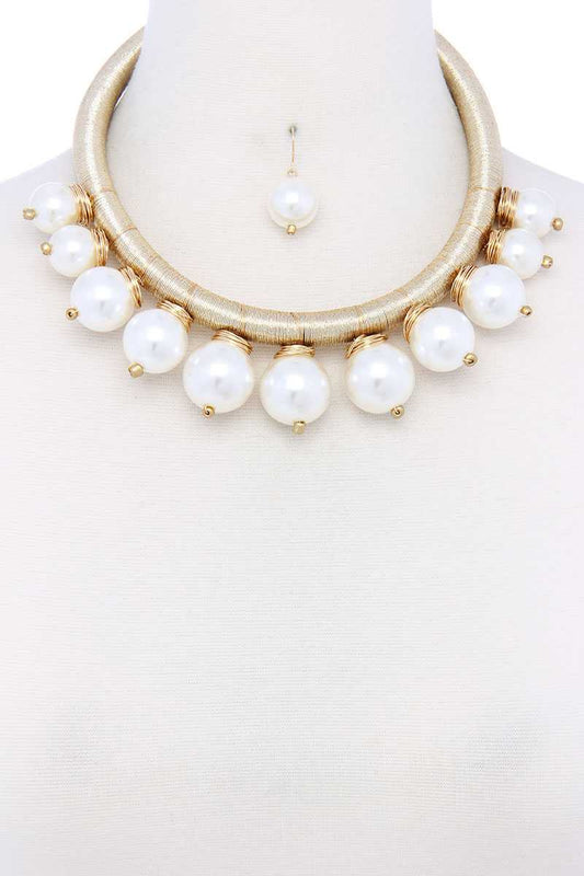 Pearl Metallic Thread Necklace And Earring Set Blue Zone Planet
