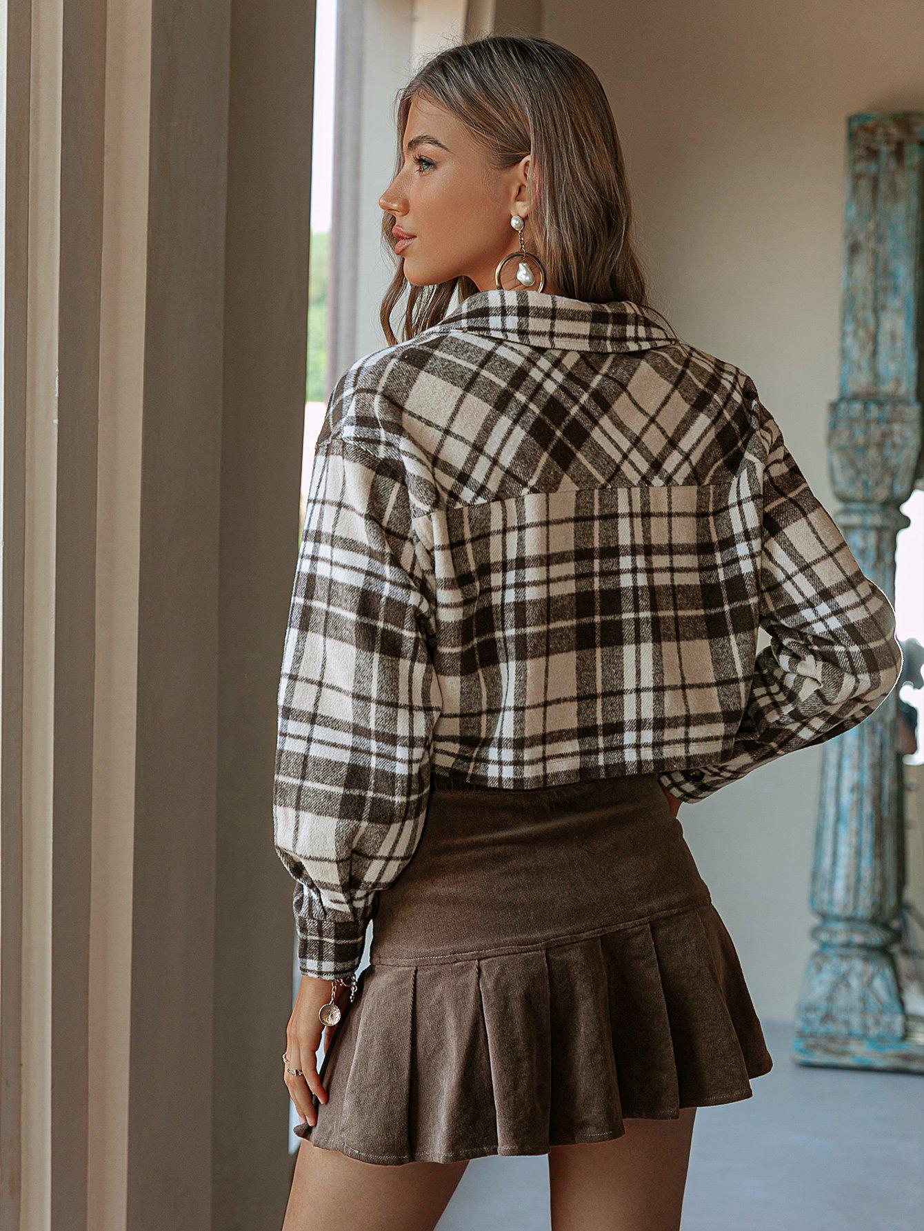 Plaid Button Down Cropped Shirt Jacket-TOPS / DRESSES-[Adult]-[Female]-Blue Zone Planet