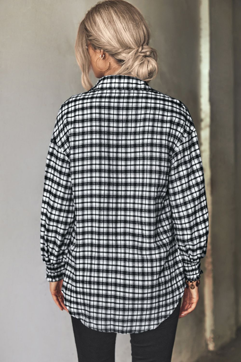 Plaid Button Front Dropped Shoulder Shirt BLUE ZONE PLANET