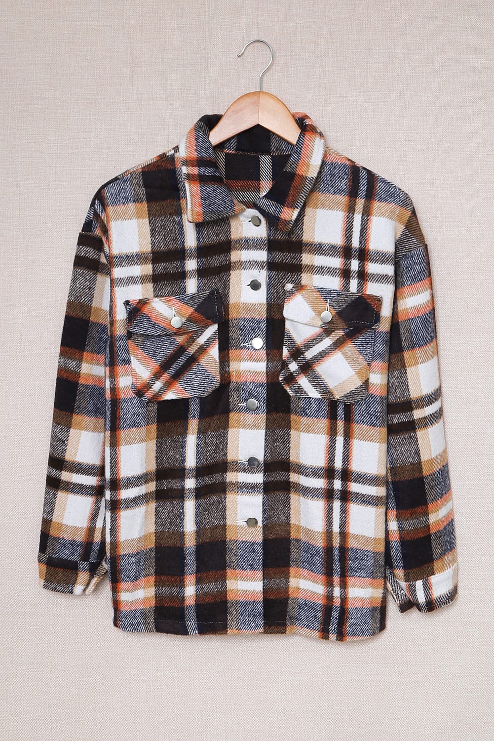 Plaid Button Front Shirt Jacket with Breast Pockets BLUE ZONE PLANET