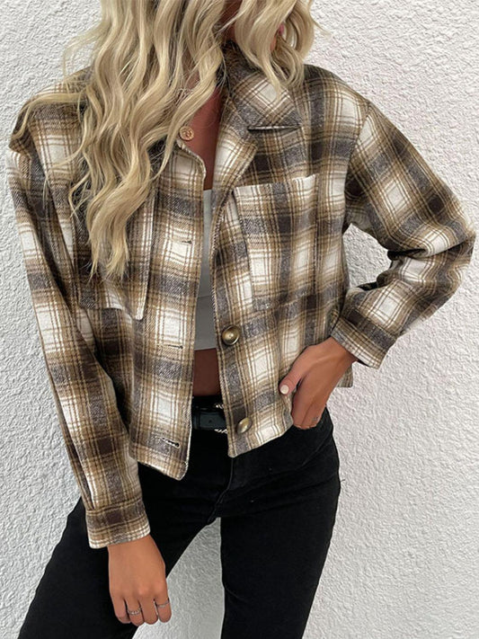 Plaid Button-Up Dropped Shoulder Shacket BLUE ZONE PLANET