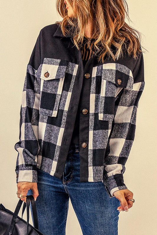 Plaid Button-Up Shirt Jacket with Pockets BLUE ZONE PLANET