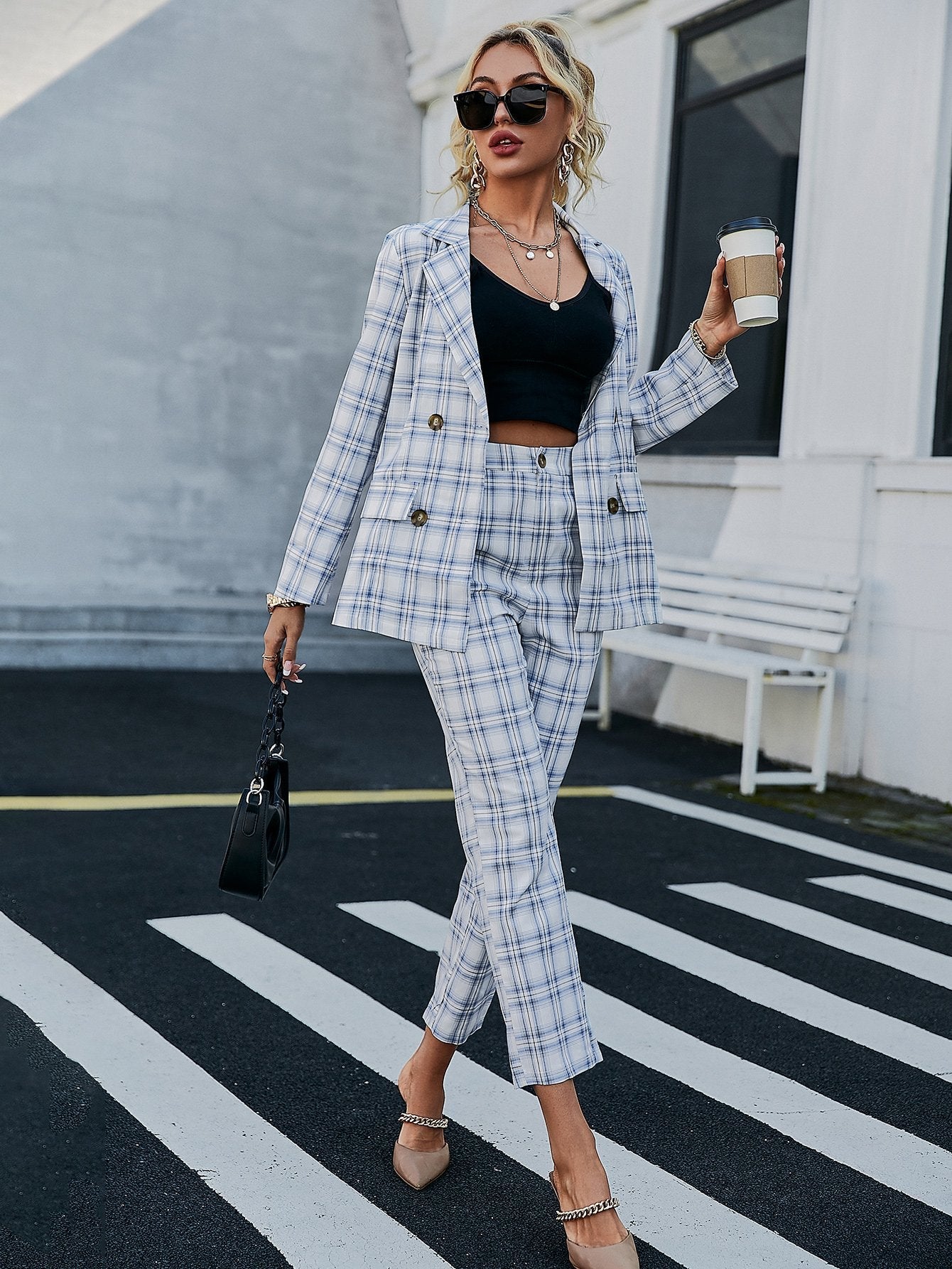 Plaid Cropped Pants with Side Pockets BLUE ZONE PLANET