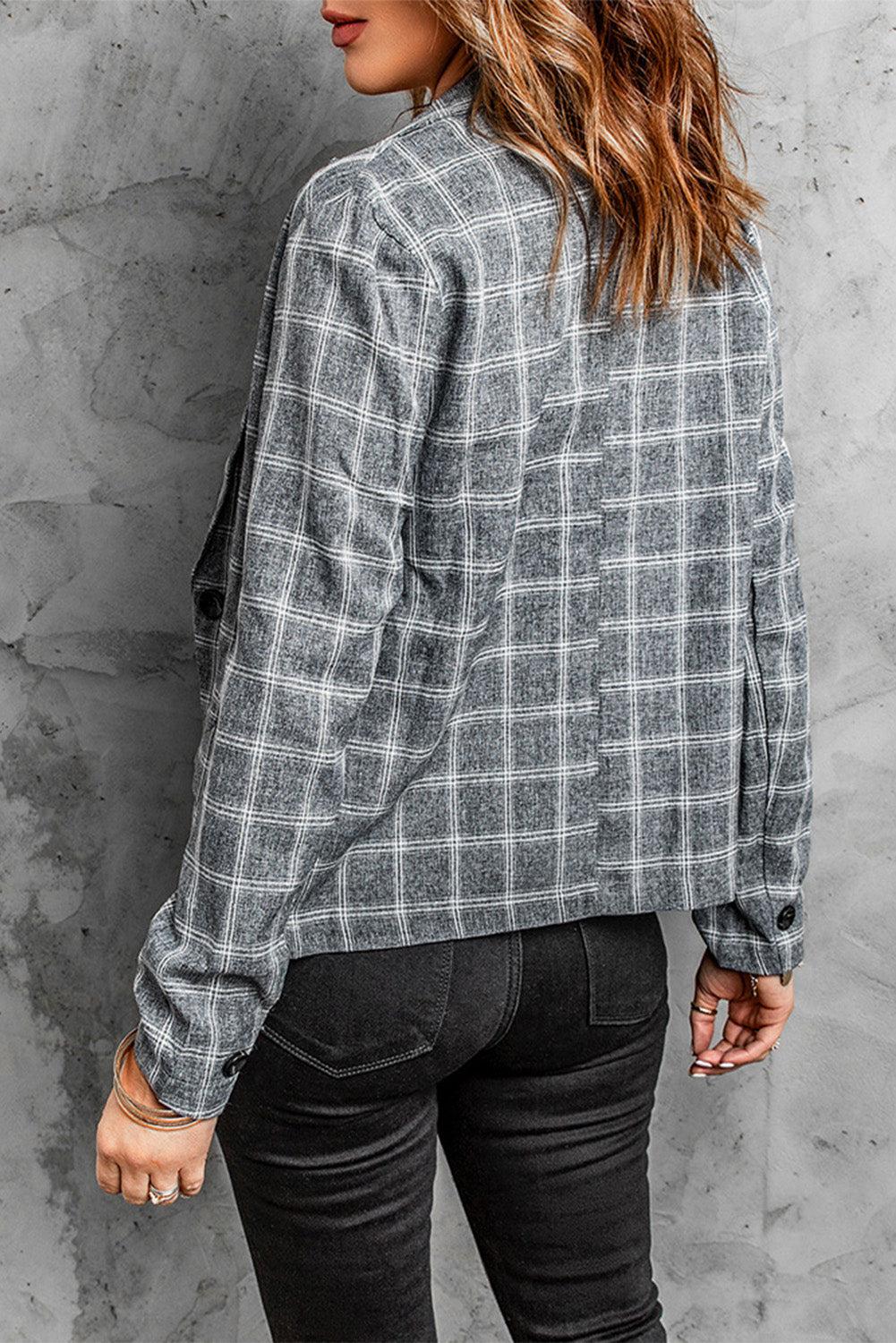 Plaid Double-Breasted Flap Pocket Blazer-TOPS / DRESSES-[Adult]-[Female]-2022 Online Blue Zone Planet