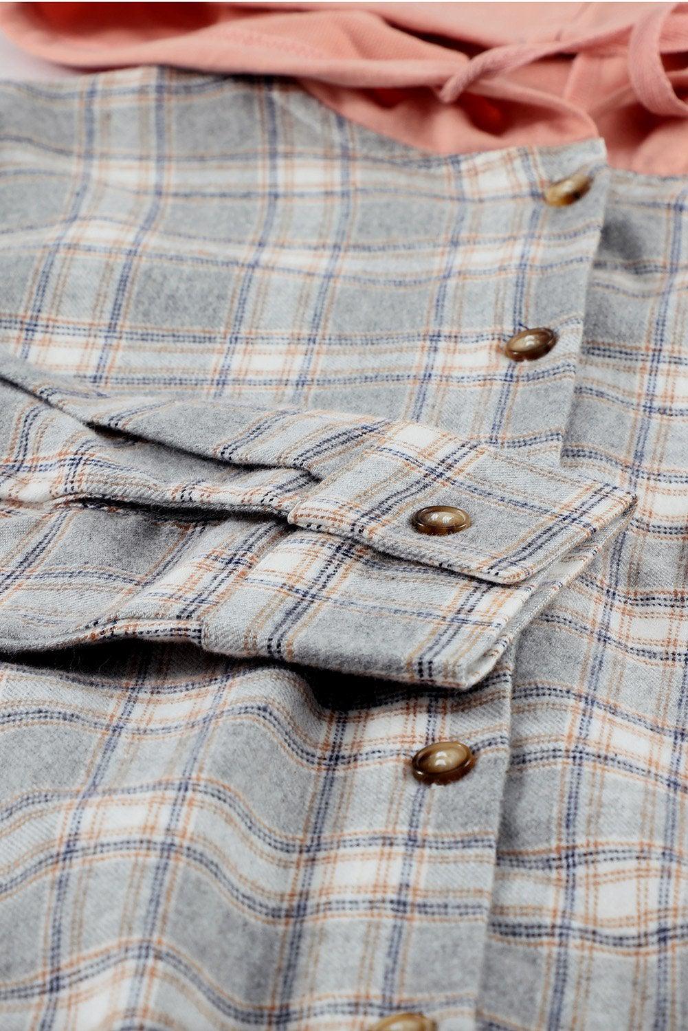 Plaid Drawstring Hooded Shirt Jacket-TOPS / DRESSES-[Adult]-[Female]-Blue Zone Planet