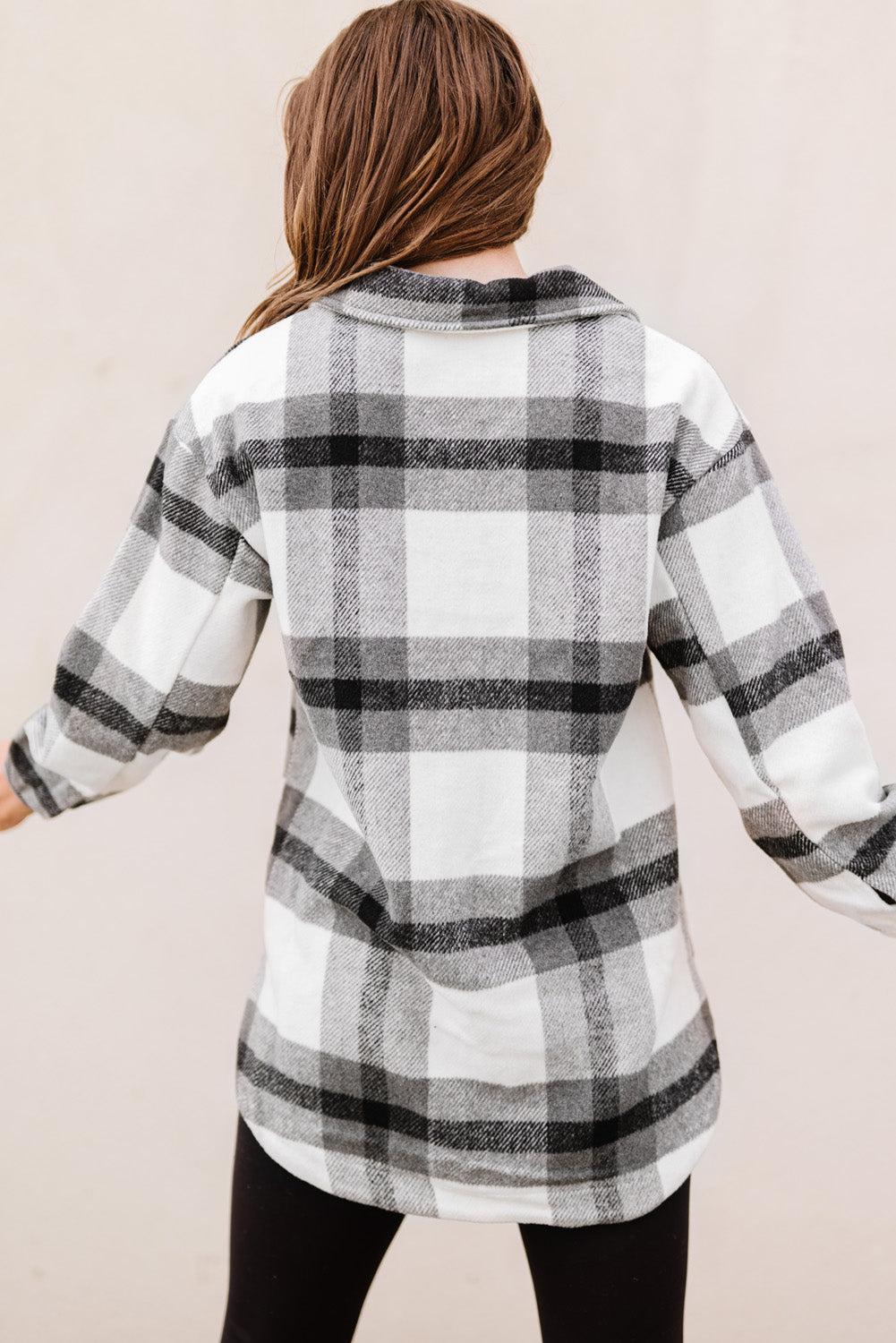 Plaid Dropped Shoulder Pocket Shacket BLUE ZONE PLANET