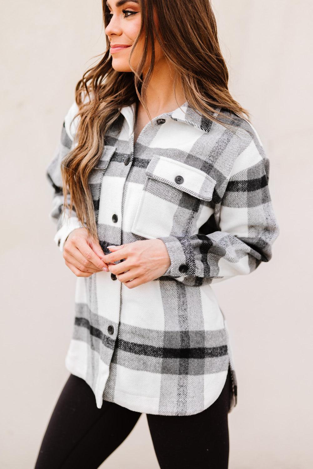 Plaid Dropped Shoulder Pocket Shacket BLUE ZONE PLANET