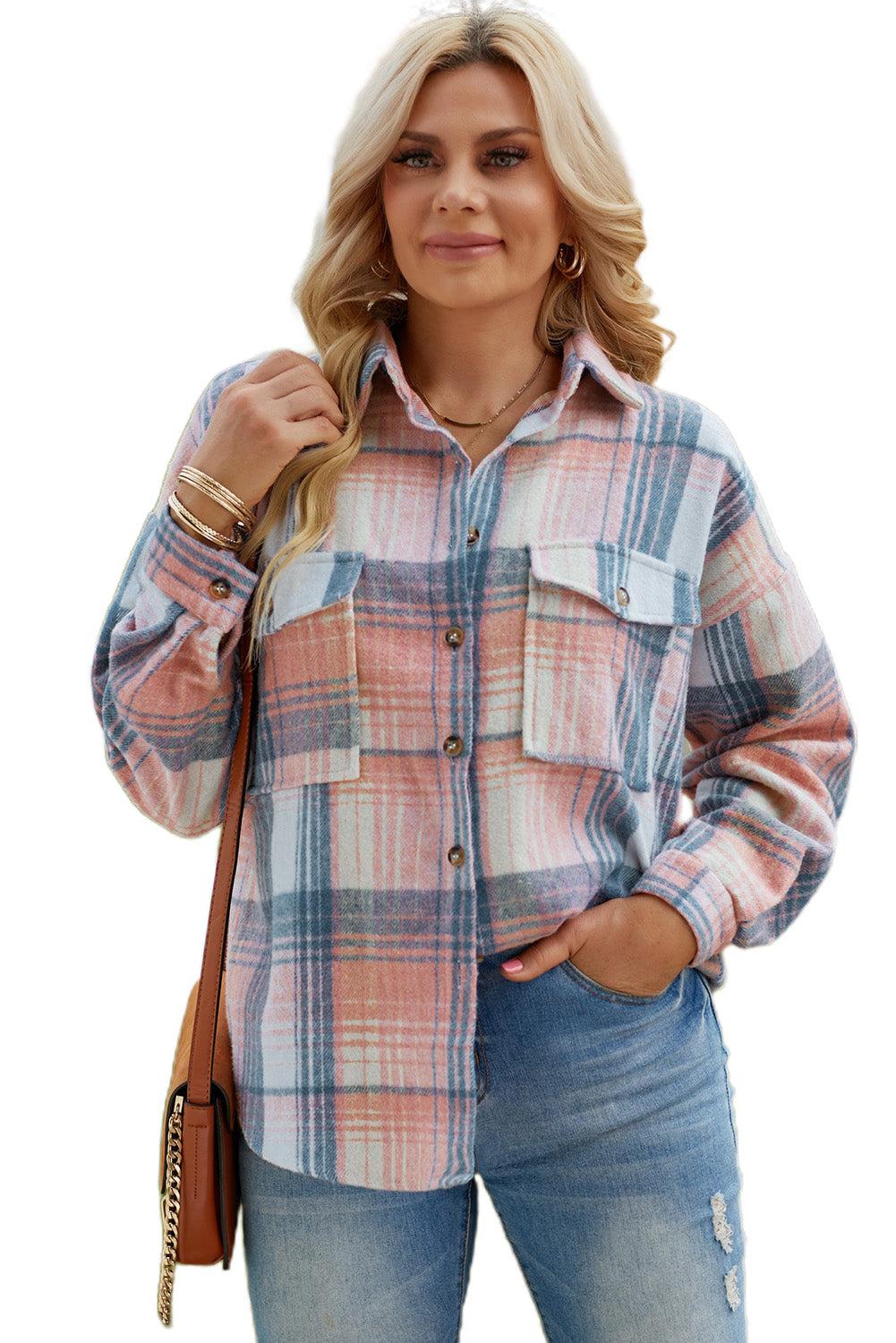 Plaid Dropped Shoulder Shacket BLUE ZONE PLANET