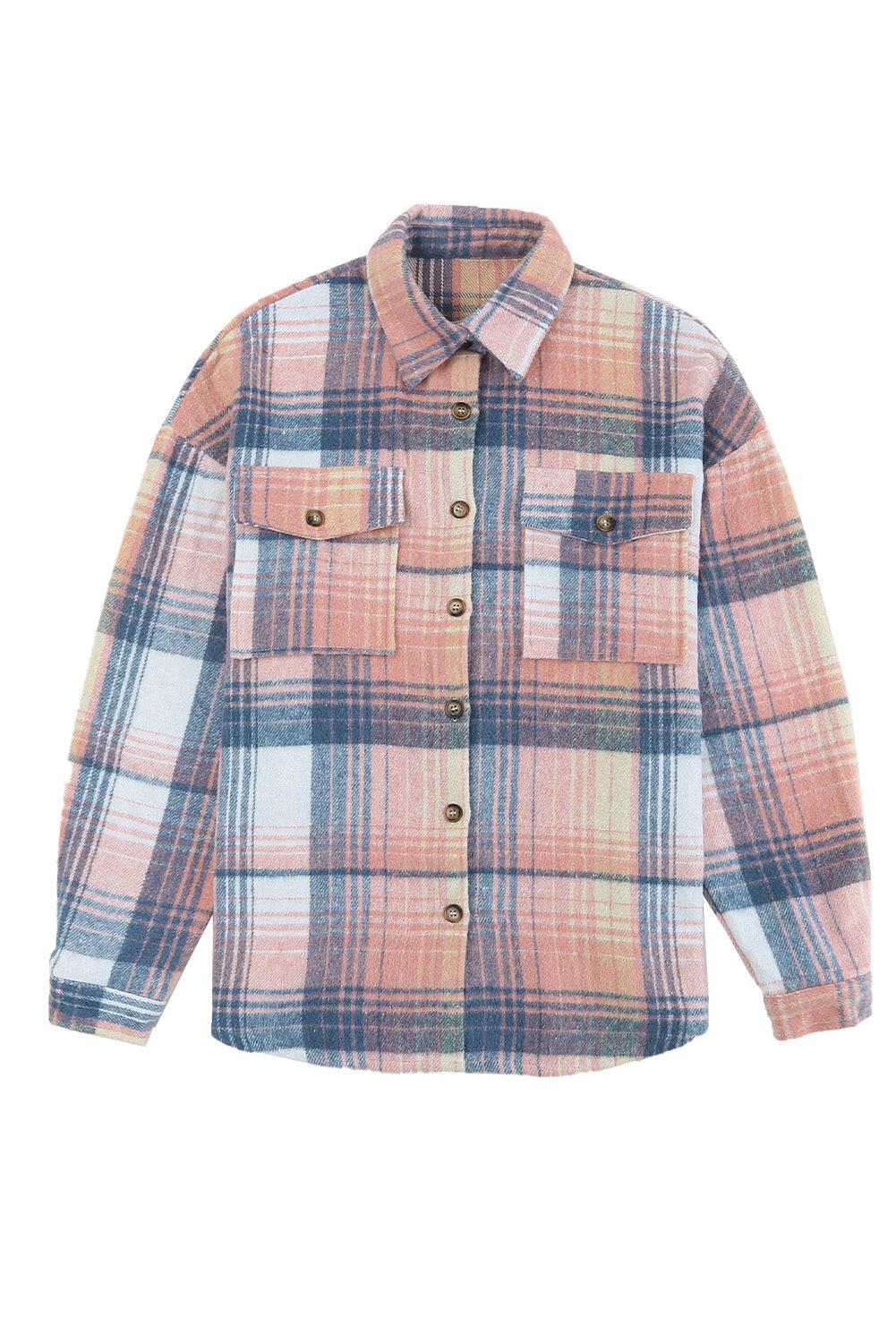 Plaid Dropped Shoulder Shacket BLUE ZONE PLANET