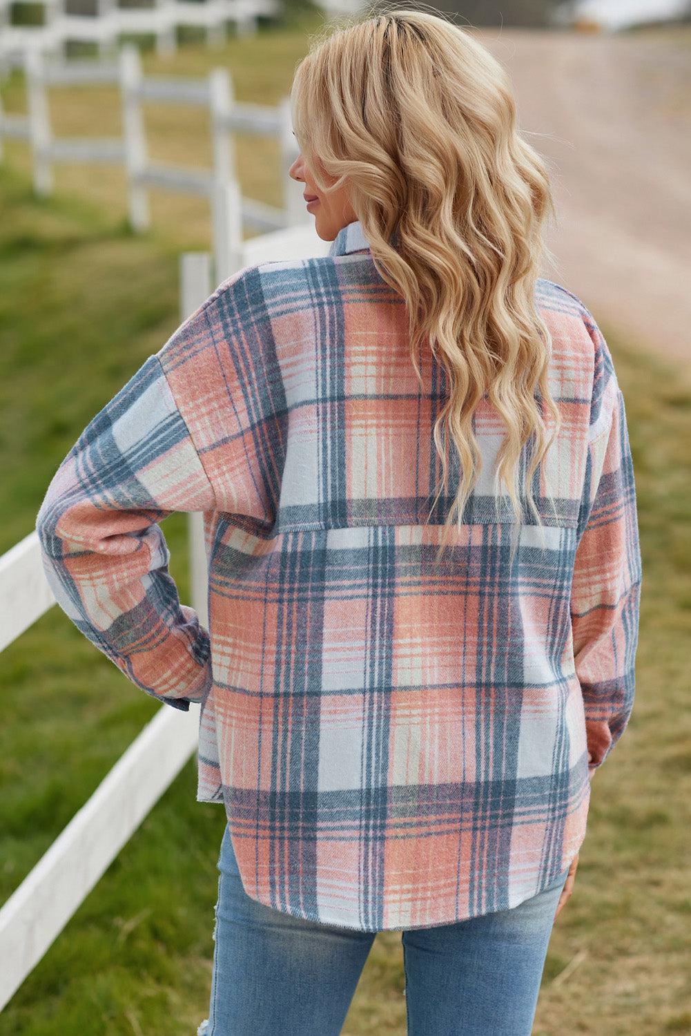 Plaid Dropped Shoulder Shacket BLUE ZONE PLANET